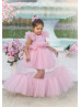 Blush Pink Butterflies Ruffled Tulle Long Flower Girl Dress